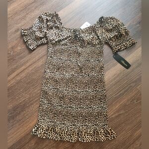 Leopard Print Puff Sleeves Dress NWT